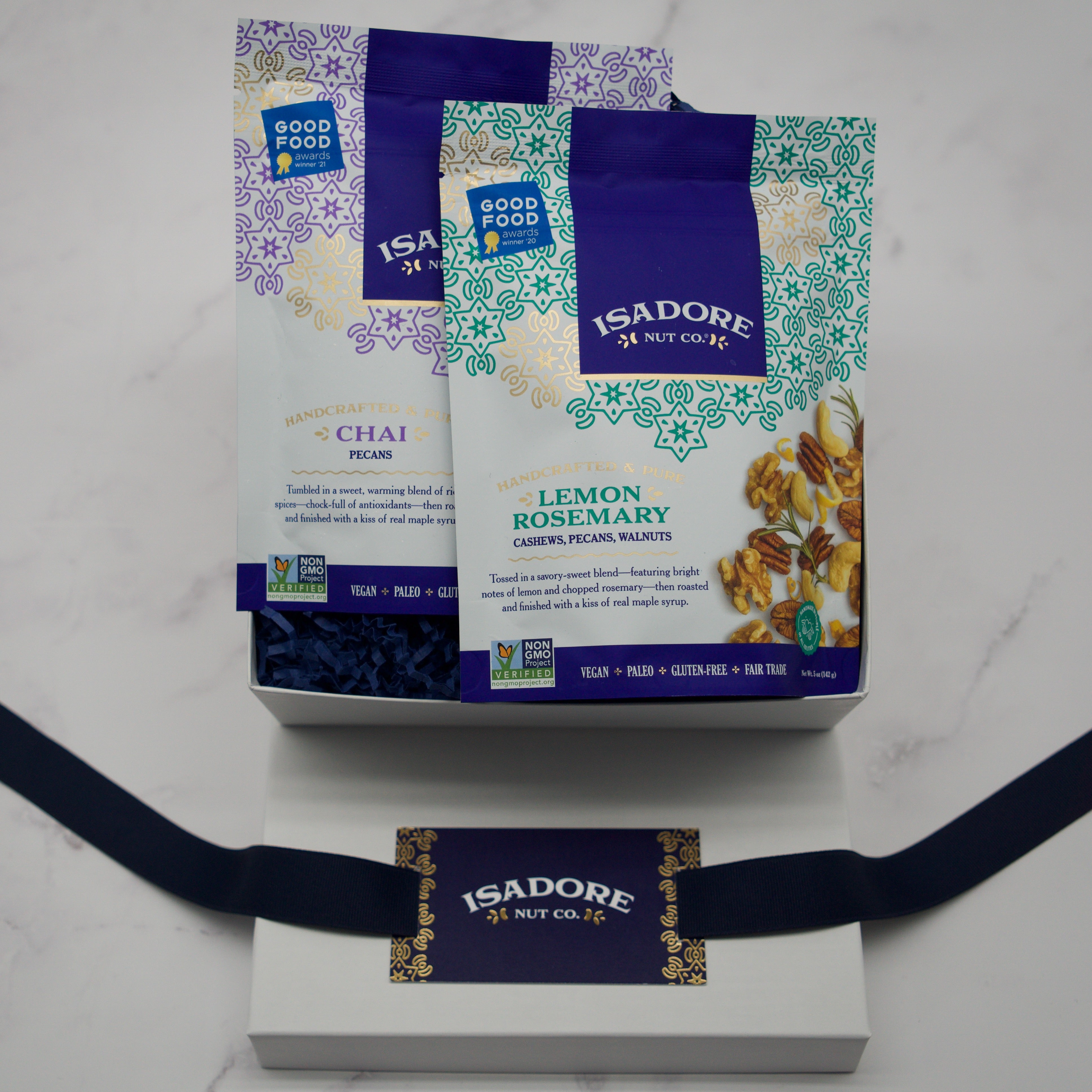 Elegant gourmet gift box with the two Good Food Award winning nut mixes 