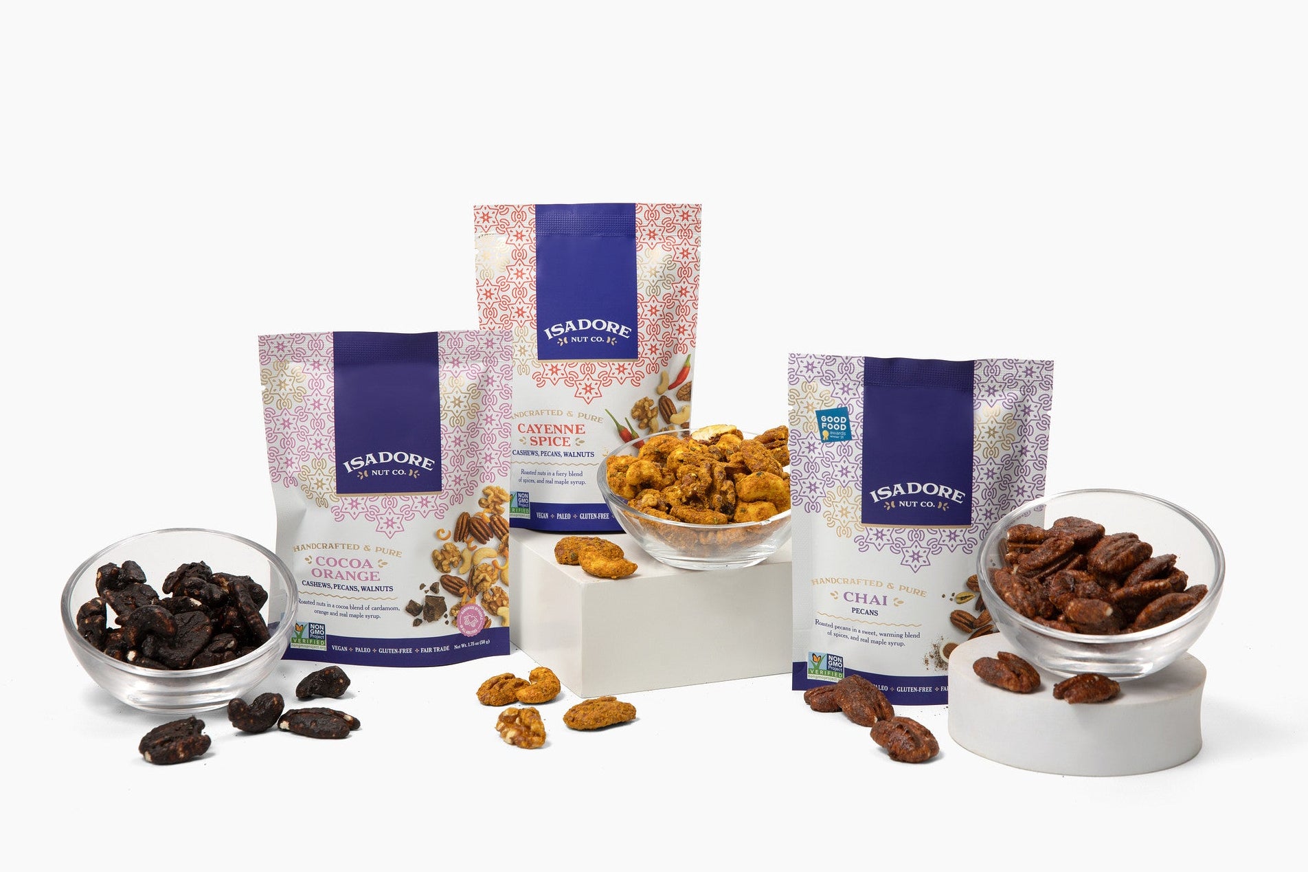 3 Gourmet nut mixes perfect for healthy snacking, gifting, and party appetizers.