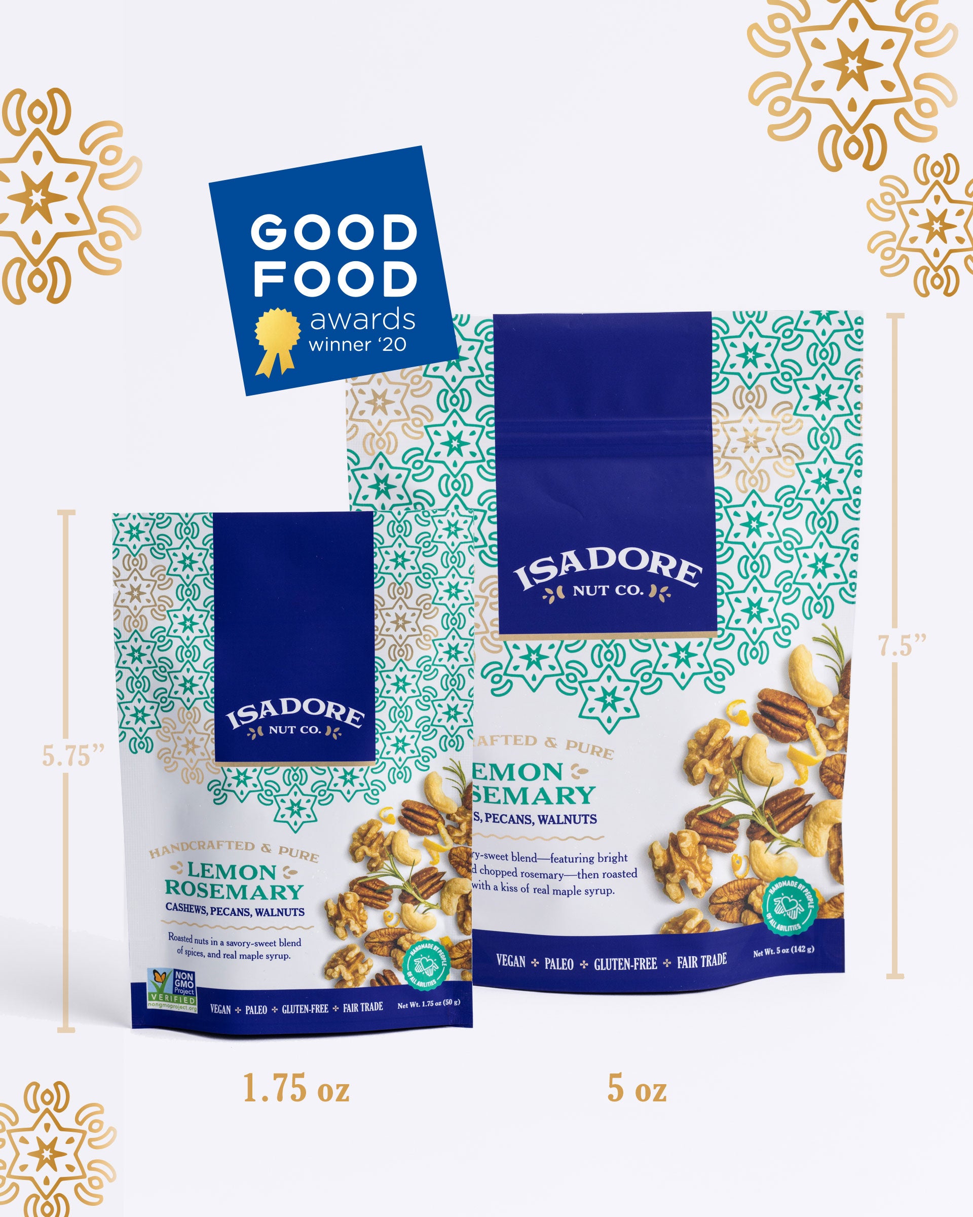 LEMON ROSEMARY- Cashews, Pecans, Walnuts in 5oz and 1.75oz.