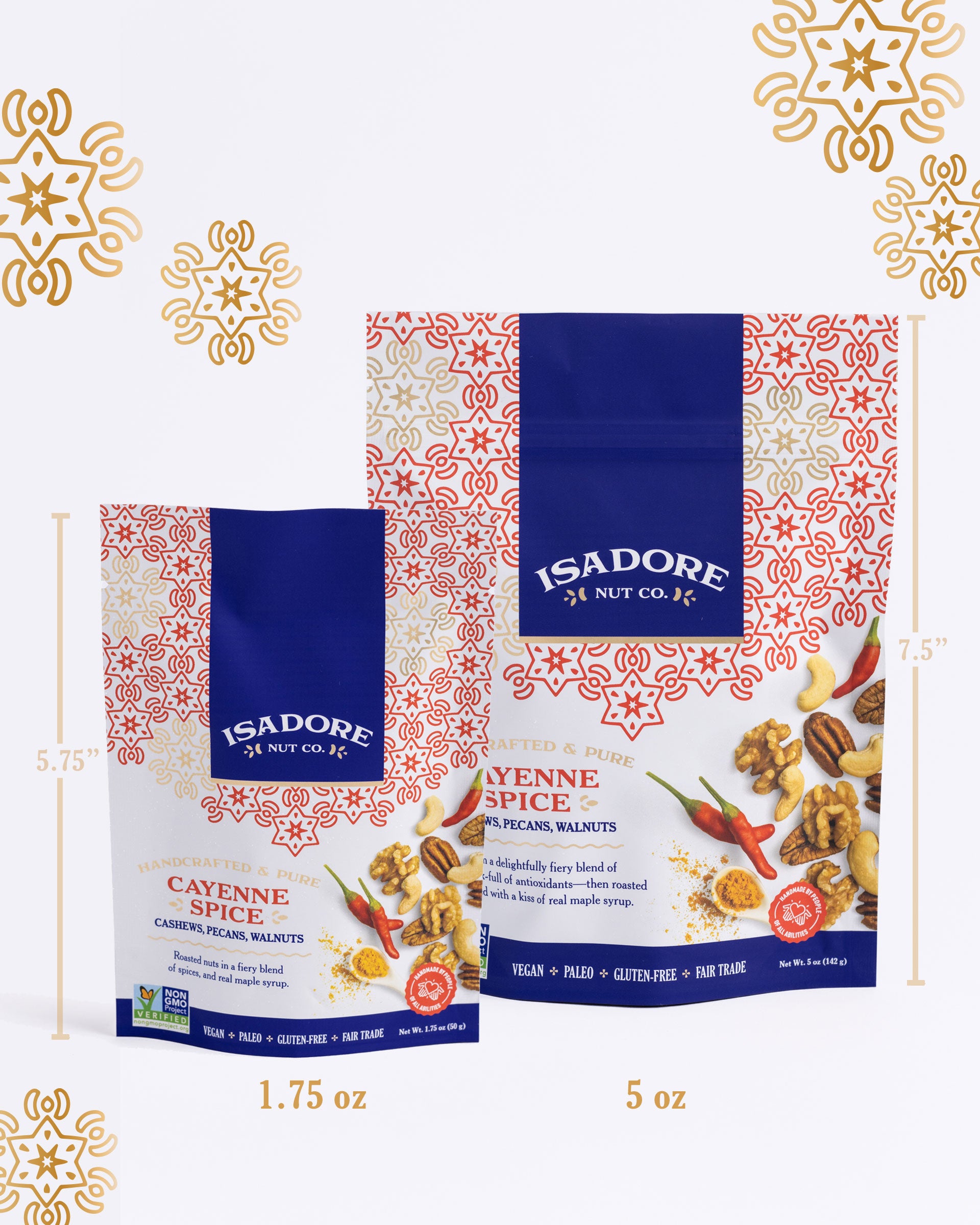 CAYENNE SPICE- Cashews, Pecans, Walnuts 1.75 oz and 5 oz bags.