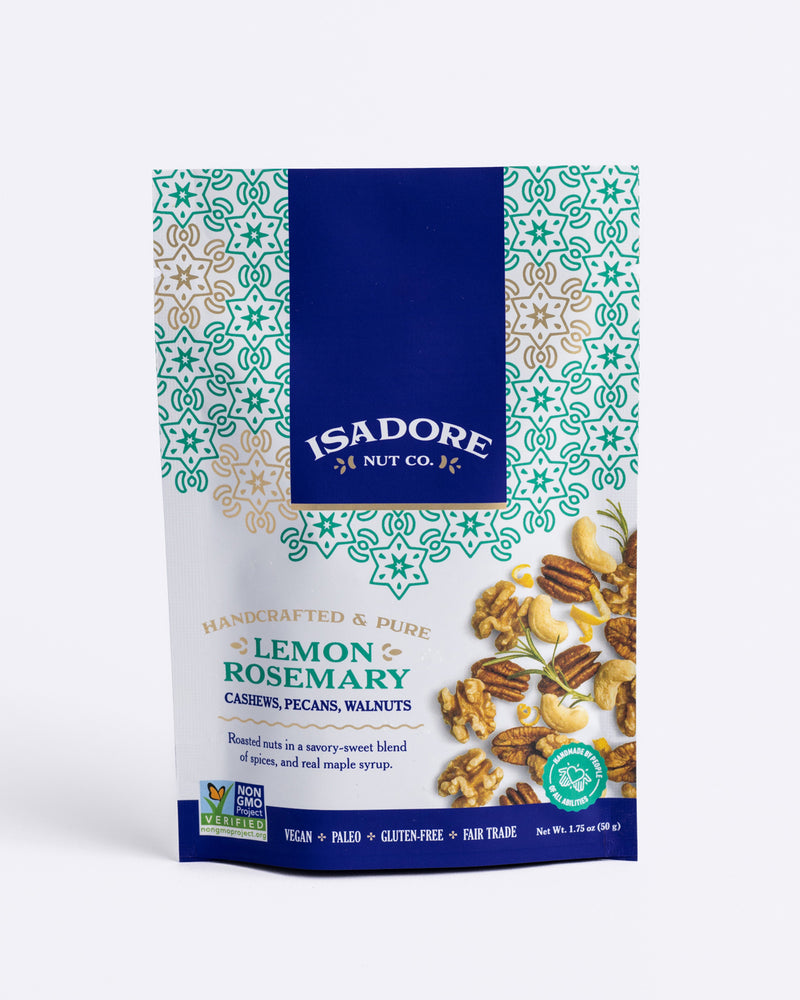 
                  
                    Roasted nuts in a savory-sweet blend of spices, and real maple syrup. One of our most popular flavors. Bright, zesty lemon and fresh chopped rosemary team up to build an award-winning combination of citrus and herbs. 
                  
                