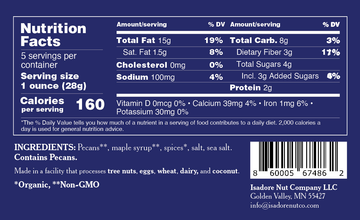 Chai nuts nutrition label.