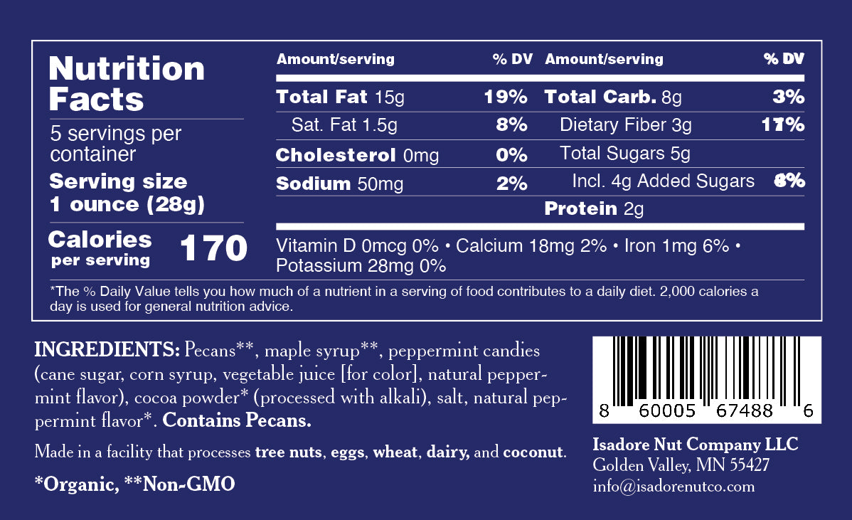 
                  
                    Cocoa Mint nuts nutrition label.
                  
                