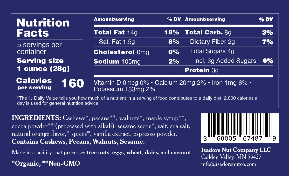 
                  
                    Cocoa orange nutrition label.
                  
                