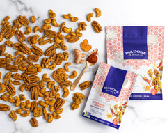 CAYENNE SPICE- Cashews, Pecans, Walnuts Roasted nuts in a fiery blend of spices, and real maple syrup. This spicy trio of seasoned nuts is high in antioxidants thanks to turmeric and black sesame seed. Pair it with a salad or an effervescent to heighten the heat.